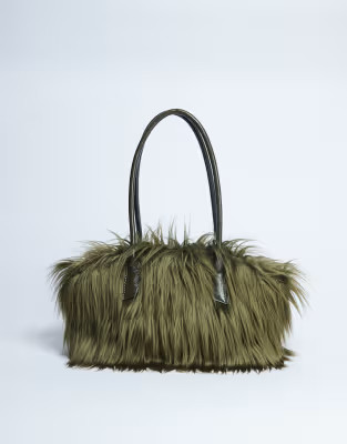 Topshop Shaggy faux fur shoulder bag in khaki | ASOS | ASOS (Global)