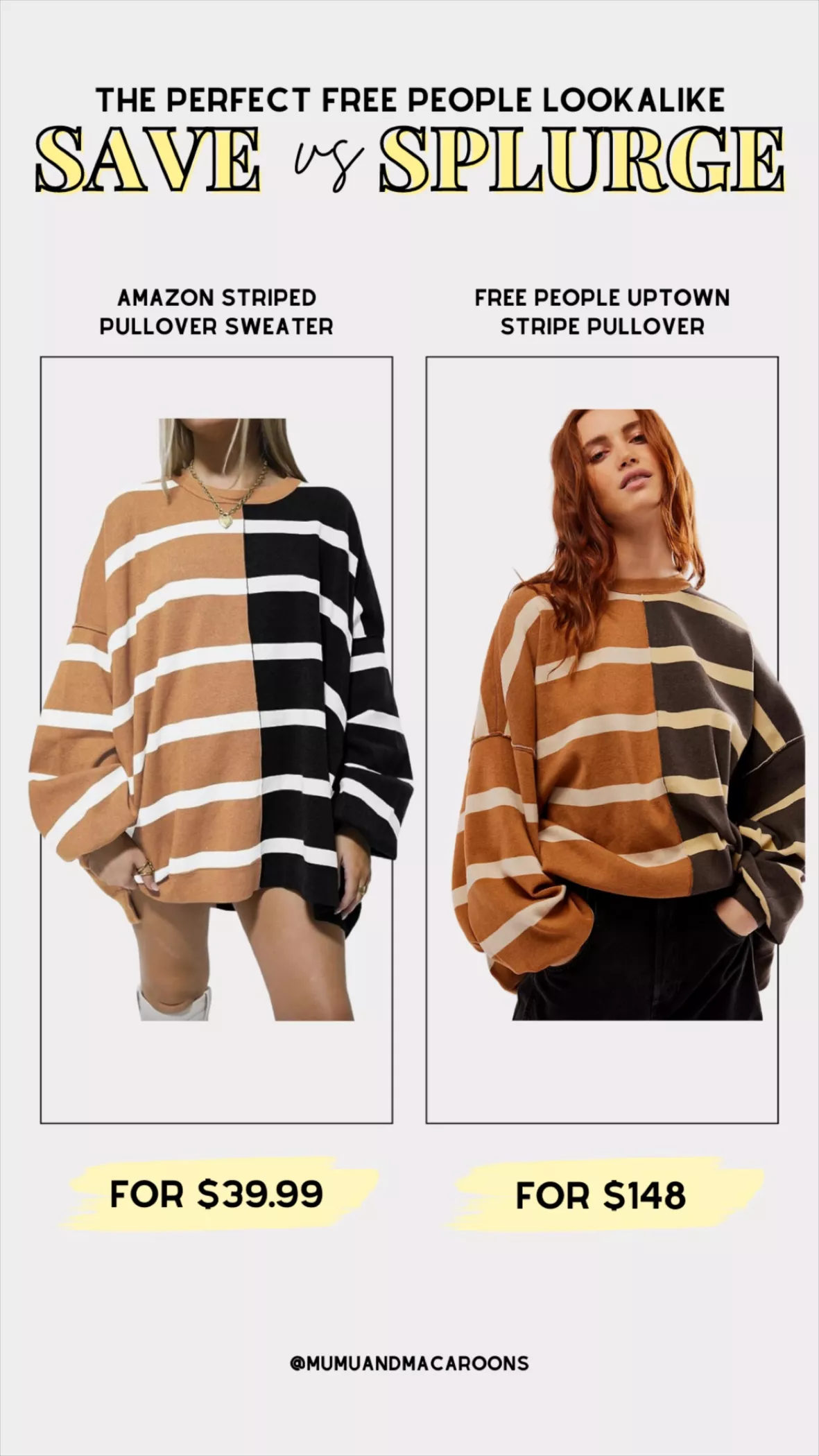  Fisoew Womens Striped Pullover Sweater Crew Neck Long