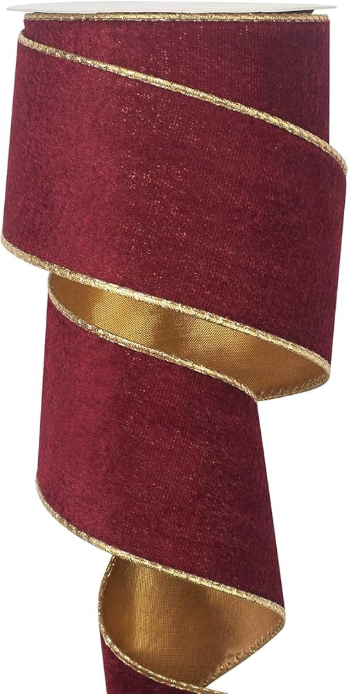 2.5 inch Burgundy Velvet Wired Ribbon for Christmas Tree 10 Yards, Wine and Gold Wired Ribbon Vin... | Amazon (US)