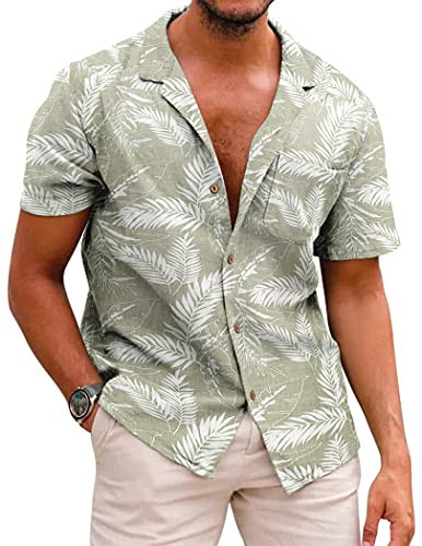 COOFANDY Men Hawaiian Floral Shirts Loose Fit Tropical Holiday Linen Beach Shirts | Amazon (US)