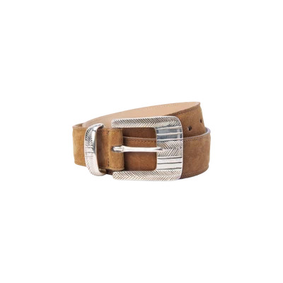 L'AGENCE Aya Suede Belt In Cognac Suede | L'Agence