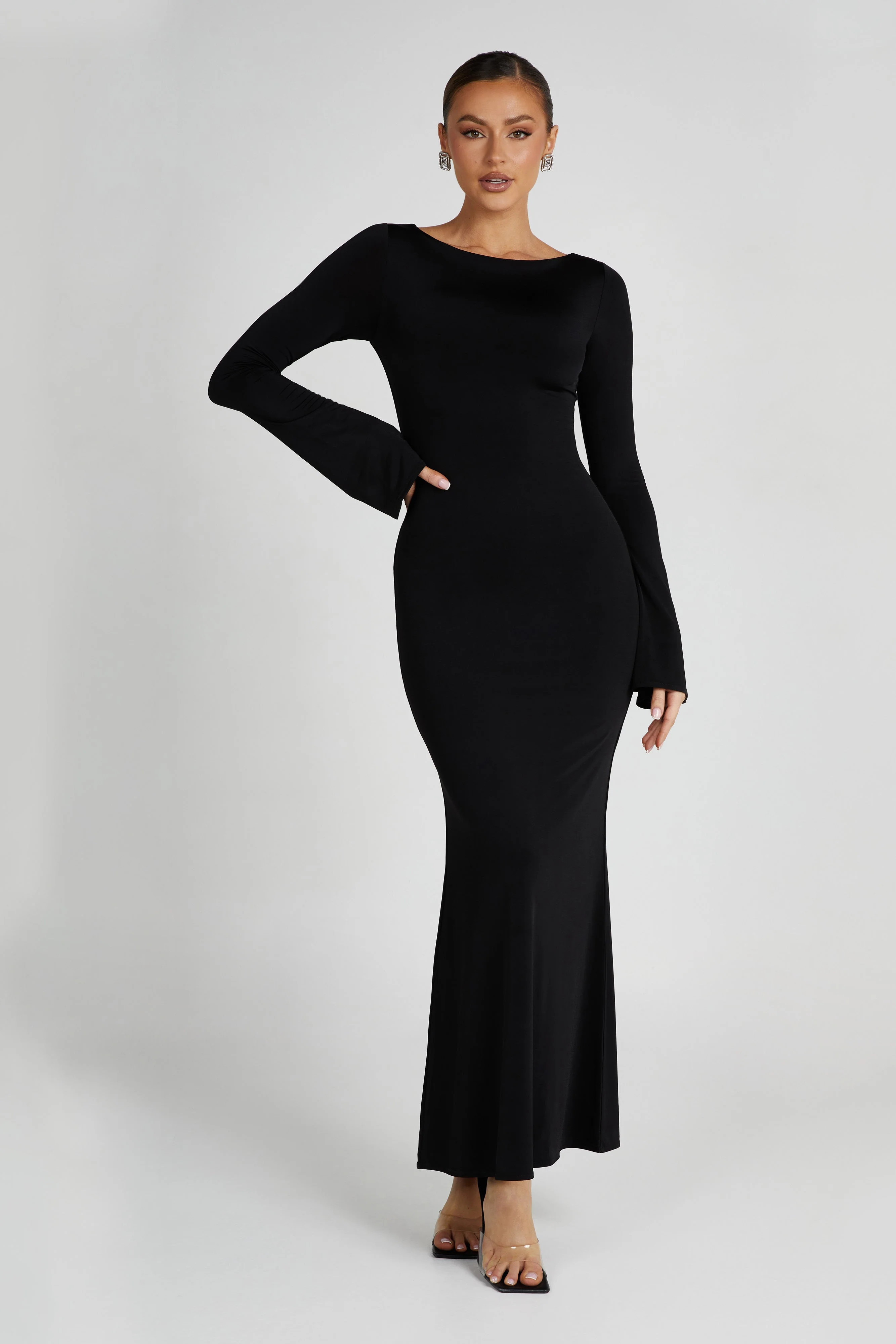 Tarna Slinky Fishtail Maxi Dress - Black | MESHKI US