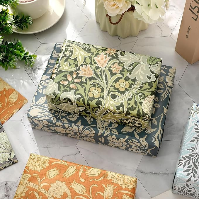 JarThenaAMCS 12 Sheets William Morris Wrapping Paper -Not Roll- Retro Floral Greenery Gift Wrap P... | Amazon (US)