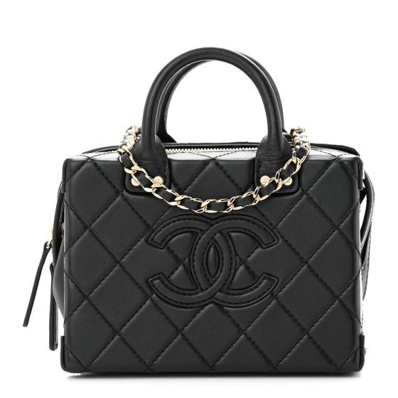 Calfskin Quilted Studded Square Vanity Case Black | FASHIONPHILE (US)