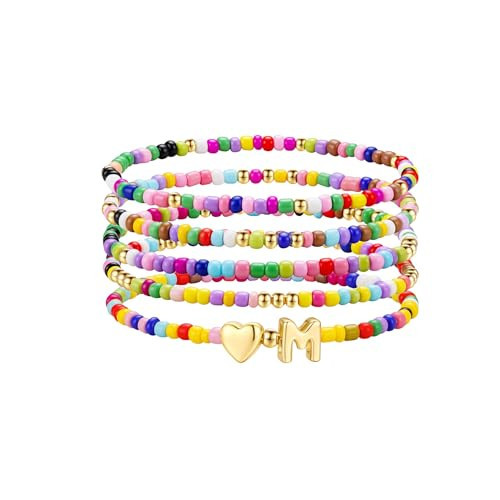 M MOOHAM Valentines Gifts for Kids - Teen Girls Gift, Colorful Beaded Heart Initial M Bracelet for Girls Kids Jewelry, 6 7 8 9 10 11 12 13 14 Year Old Girl Birthday Gifts, Tween Teenage Girl Gift Idea | Amazon (US)