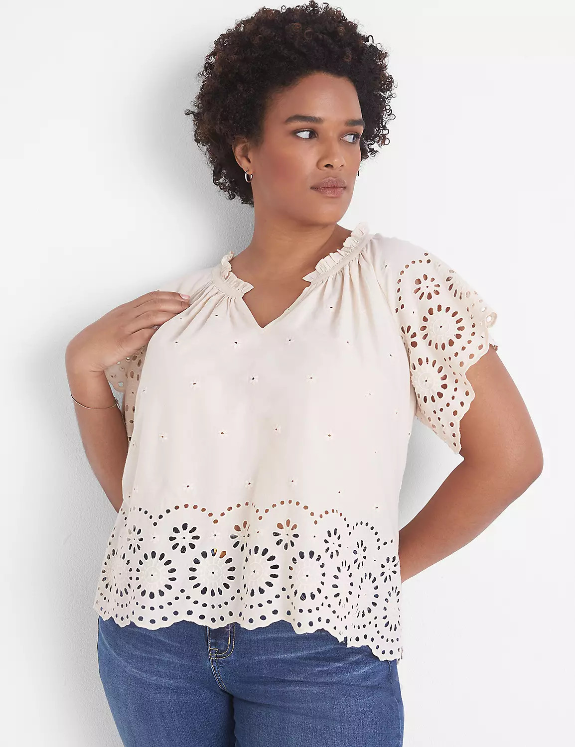 Classic Crop Scallop-Hem Ruffle-Neck Top | LaneBryant | Lane Bryant (US)