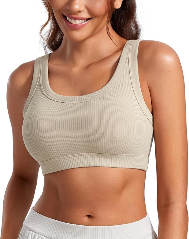 CRZ YOGA Ribbed Sports Bras for Women - U Back Wireless Medium Impact Padded Yoga Workout Cami | Amazon (US)