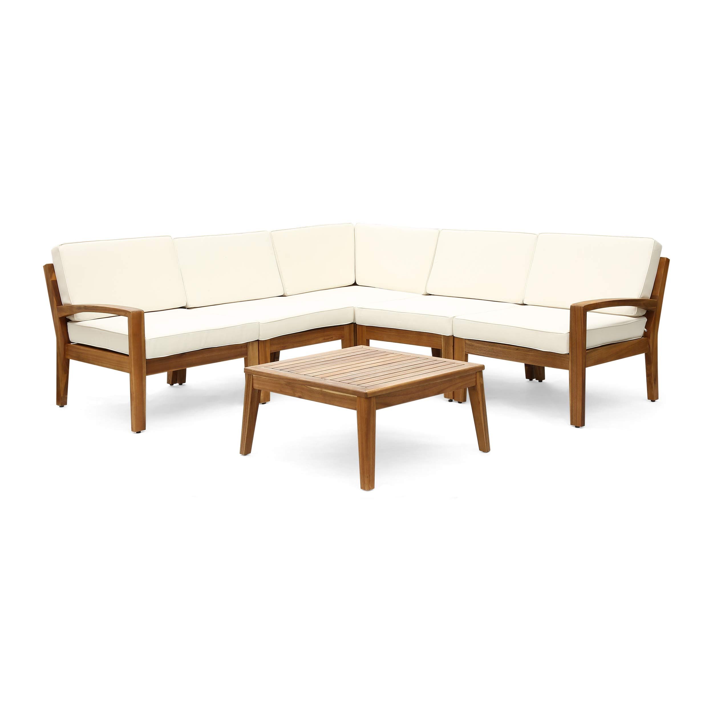 Great Deal Furniture Roy Outdoor Acacia Wood 5 Seater Sectional Sofa Set with Coffee Table, Teak ... | Amazon (US)