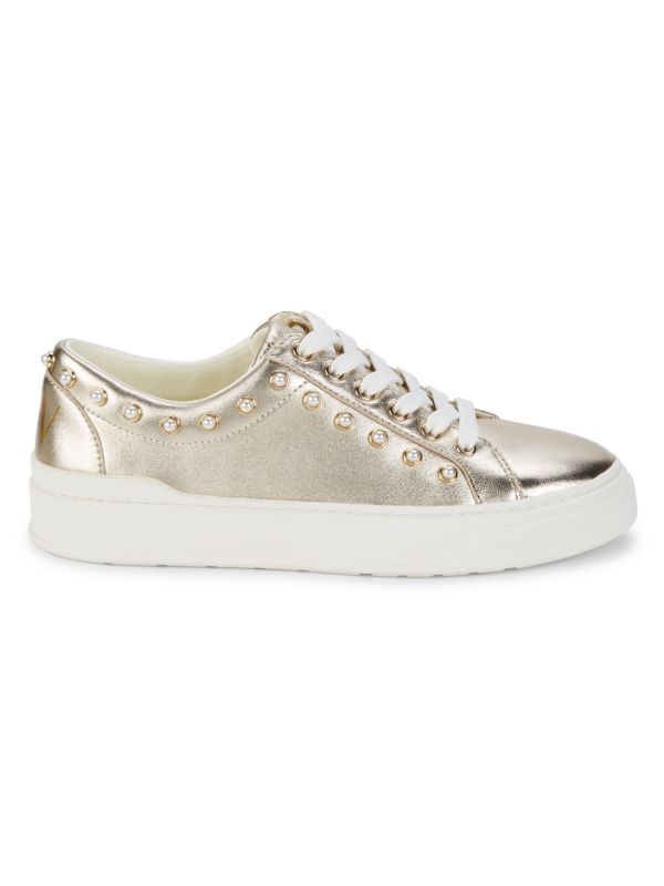 Tillie Faux Pearl-Studded Metallic Leather Sneakers | Saks Fifth Avenue OFF 5TH