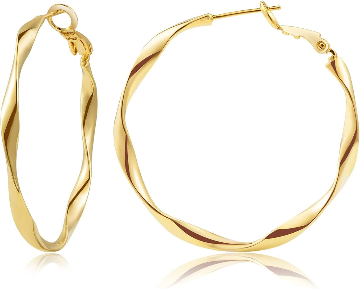 24K Gold Hoop Earrings for Women Trendy Real Gold Plated Twisted Thin Huggie Hoops, Dainty Cute B... | Amazon (US)