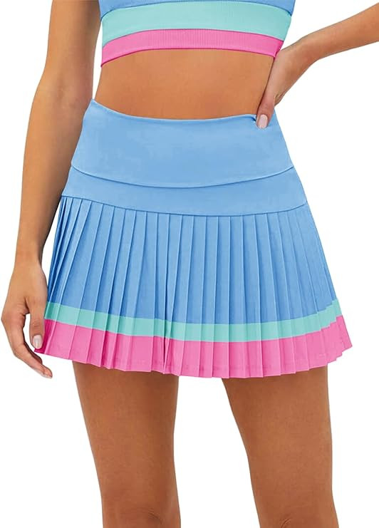 Fisoew Women's High Waisted Tennis Skirts Color Block Pleated Athletic Golf Skorts with Built in ... | Amazon (US)
