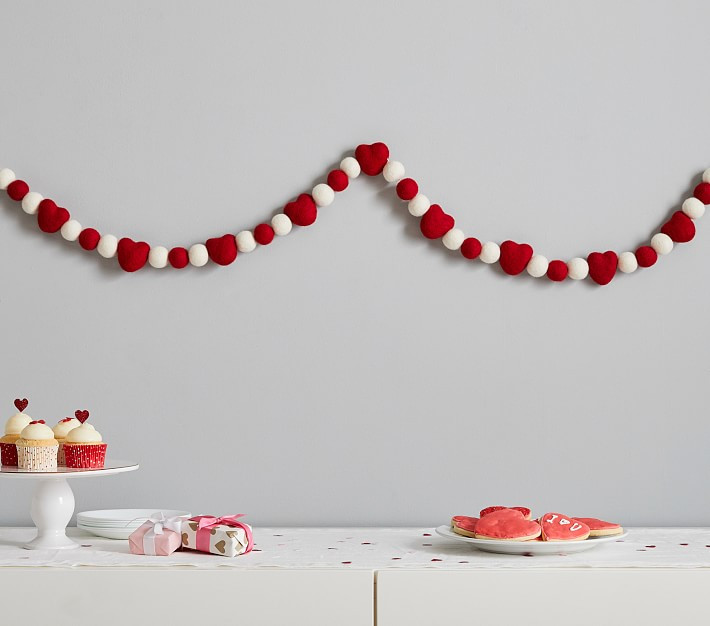 Felted Wool Heart Pom-Pom Garland | Pottery Barn Kids