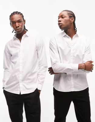 Topman 2 pack long sleeve slim formal shirt in white | ASOS (Global)