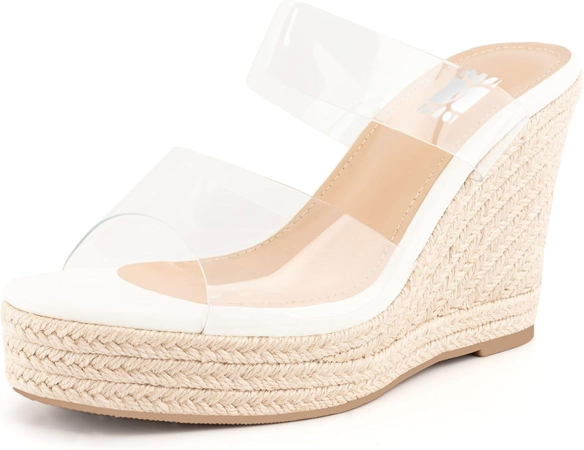 WIRALOMI Women Clear Wedge Heel Sandals Slip On Espadrilles Platform Sandals Slide Summer Beach C... | Amazon (US)
