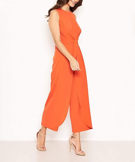 AX Paris Women's Jumpsuits Orange - Orange Front-Knot Jumpsuit - Women | Zulily