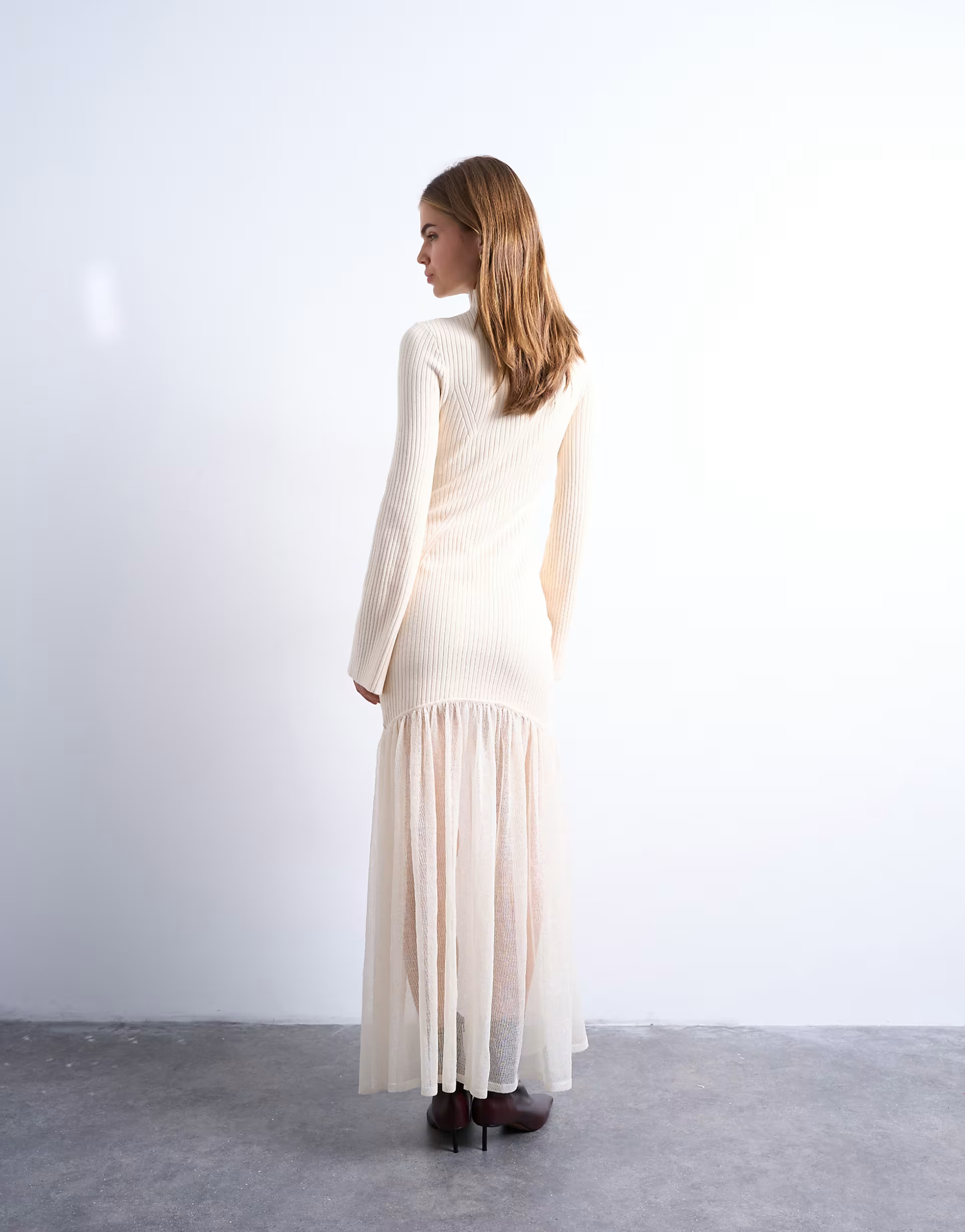 Topshop knit full skirt dress in ivory | ASOS (Global)