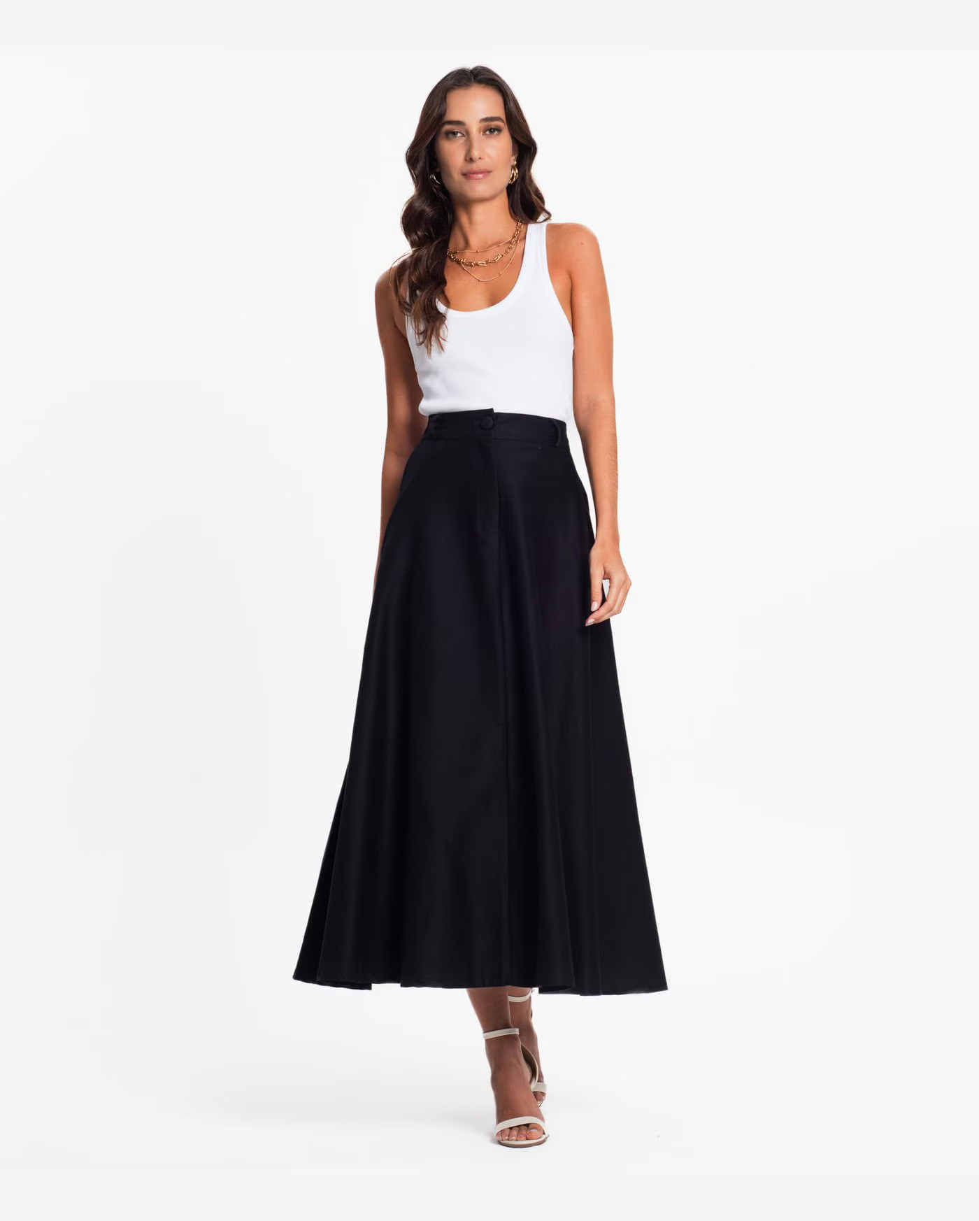 Saia Feminina Midi Godê Sarja Com Bolso Select Preto | Riachuelo (BR)