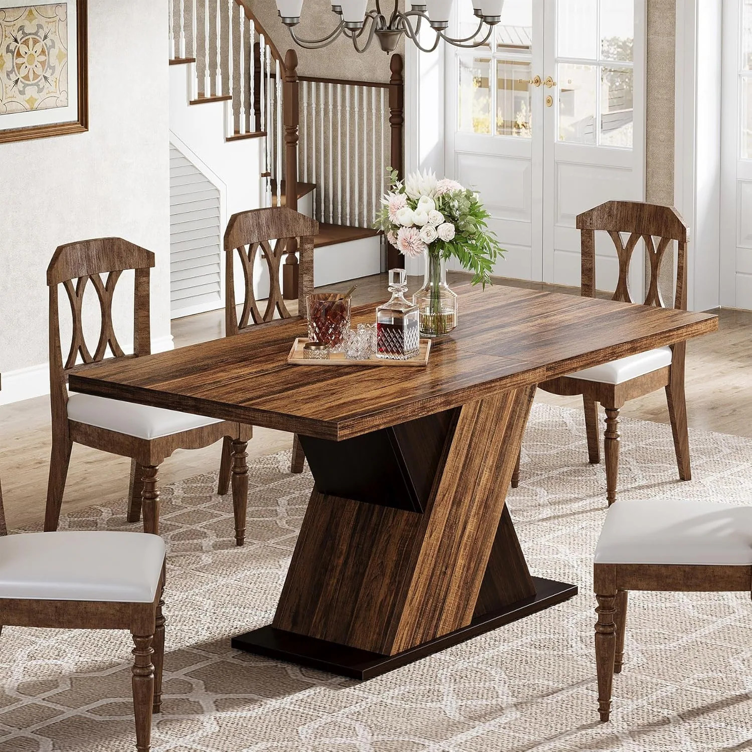 55" Brown/ Black Wood Farmhouse Rectangle Dining Table for 4-6 People | Bed Bath & Beyond