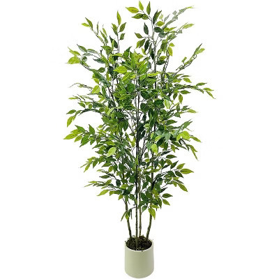 5Ft Artificial Ficus Tree, Silk Fake Ficus Leaves Plant with White Imitation Ceramic Planter, Indoor Outdoor Potted Faux Tree for Home Garden | Target
