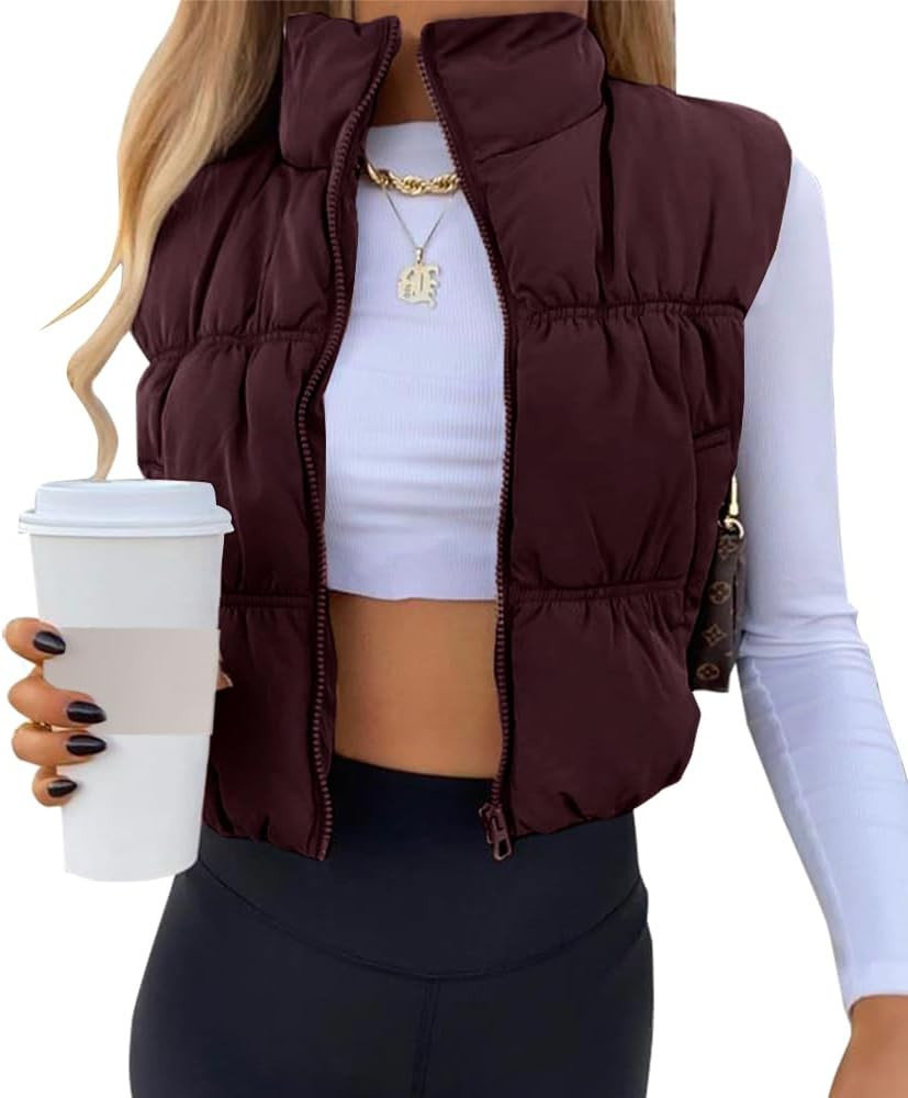 SySea Women's Crop Puffer Vest Winter Zip Up Lightweight Sleeveless Warm Outerwear Padded Coat | Amazon (US)