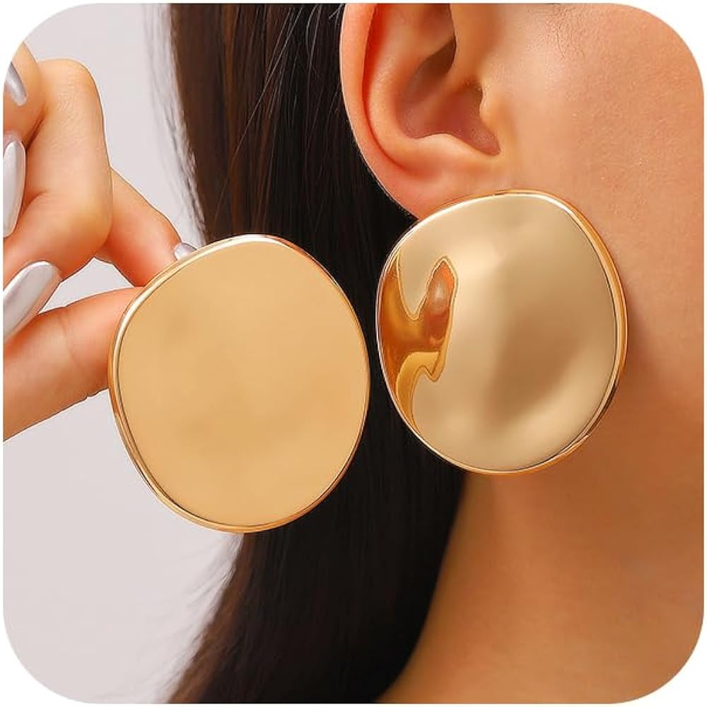 Large Gold Geometric Statement Earrings for Women Vintage Irregular Round Big Dangle Drop Earring... | Amazon (US)