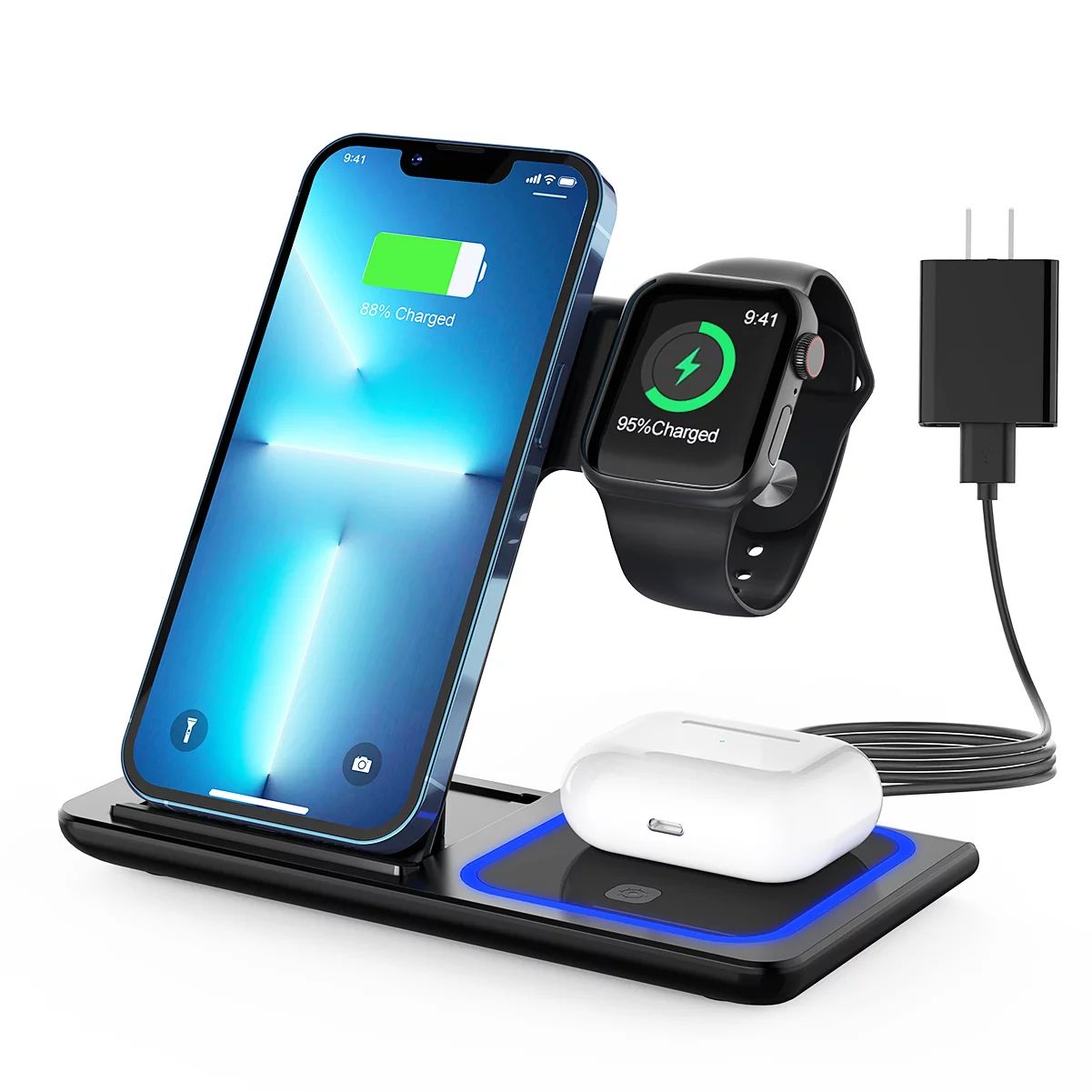 Wireless Charger, 3 in 1 Qi-Certified 15W Fast Charging Station for Apple iWatch Series 5/4/3/2/1... | Walmart (US)