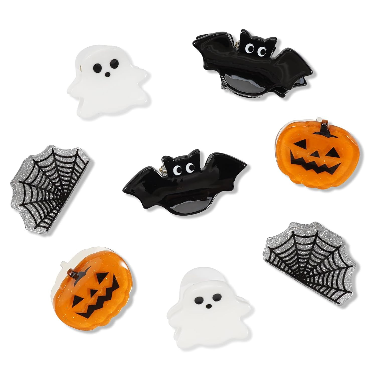 Mini Halloween Hair Claw Clips for Girls Pumpkin Ghost Bat Spider Web Hair Clips Cute Halloween Hair Accessories for Women 8pcs | Amazon (US)