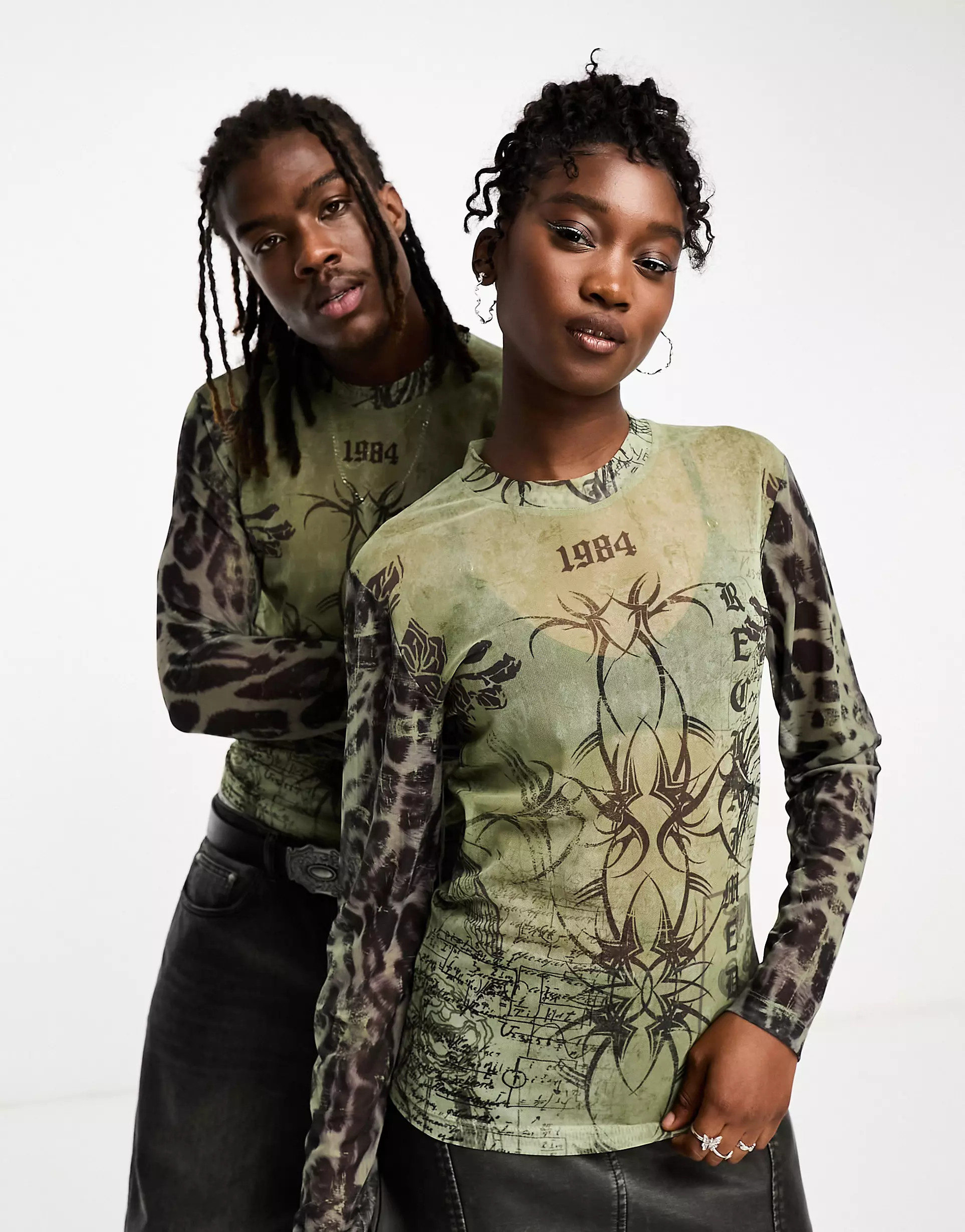 Reclaimed Vintage unisex shrunken mesh long sleeve tee in graphic print | ASOS (Global)