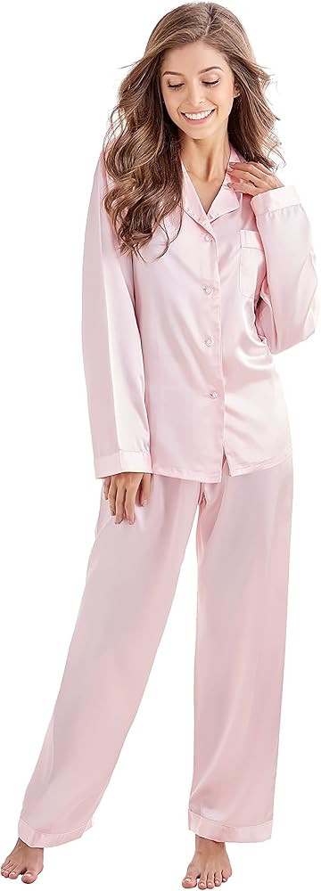 TONY AND CANDICE Women's Classic Satin Pajama Set Sleepwear Loungewear | Amazon (US)