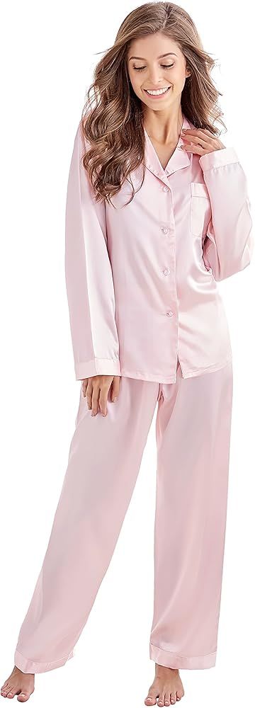 Tony & Candice Women's Classic Satin Pajama Set Sleepwear Loungewear (Small, Light Pink) at Amazo... | Amazon (US)