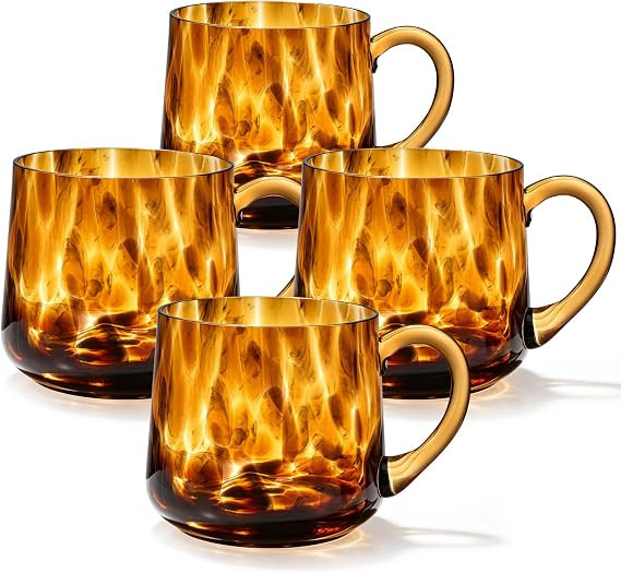 Unittype Tortoise Shell Glass Mugs Set of 4-15.22 oz Brown Decorative Tortoise Shell Tumbler Cups... | Amazon (US)