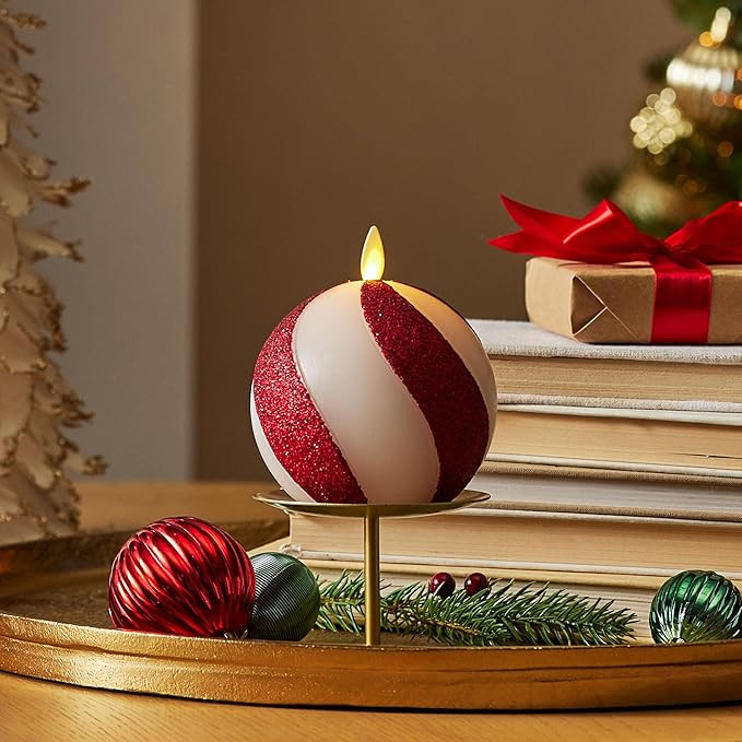 Luminara - Flameless Holiday Crystal Beads Glitter Sphere Candle - Candy Cane Red - Pack of 1-4x4... | Amazon (US)