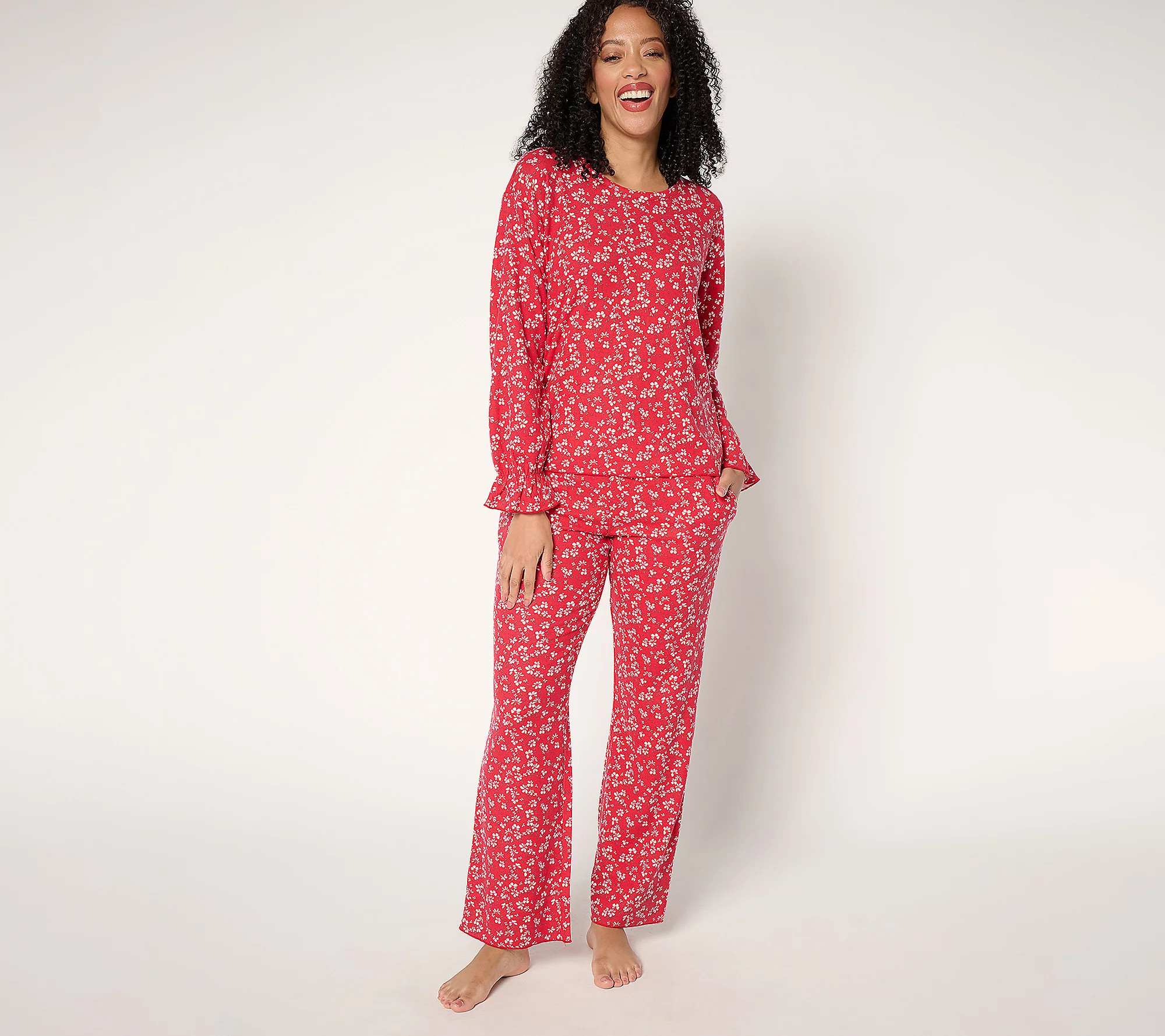 MUK LUKS Brushed Interlock Ruffle Cuff Pajama Set | QVC