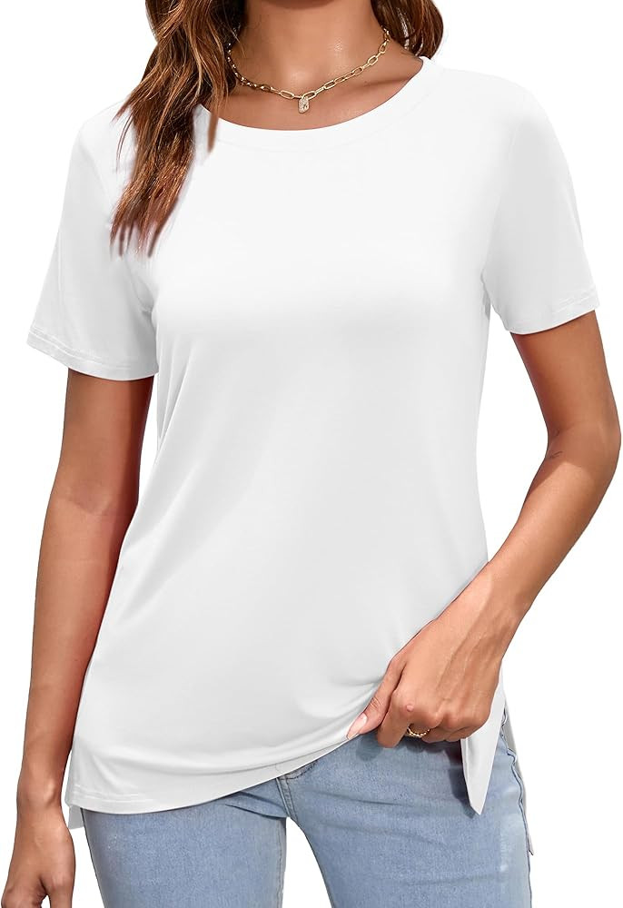 Herou Summer Women Casual Short Sleeve Tops T-Shirts Tees with Side Split | Amazon (US)