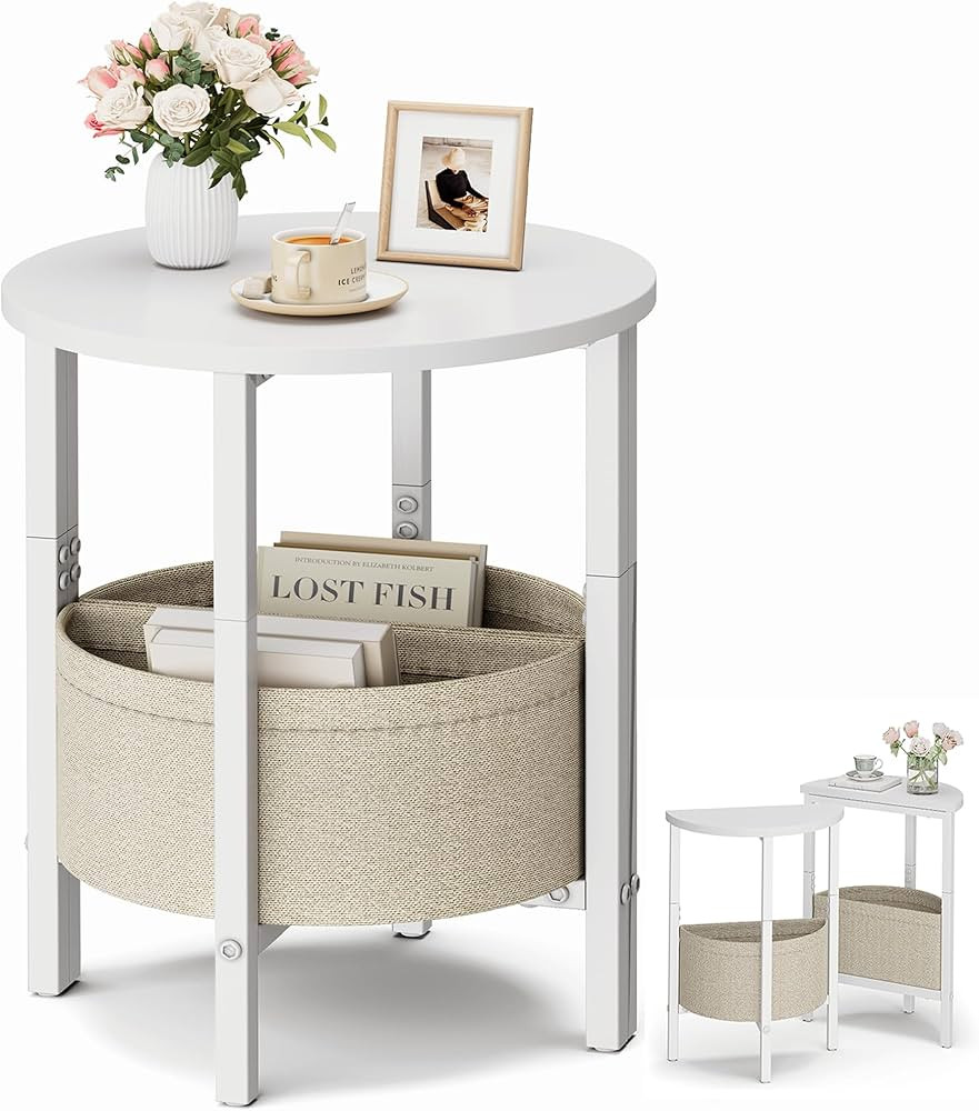 VAGUSICC Small Round Side Table End Table with Storage Basket, Tall Accent Coffee Table Round Nig... | Amazon (US)