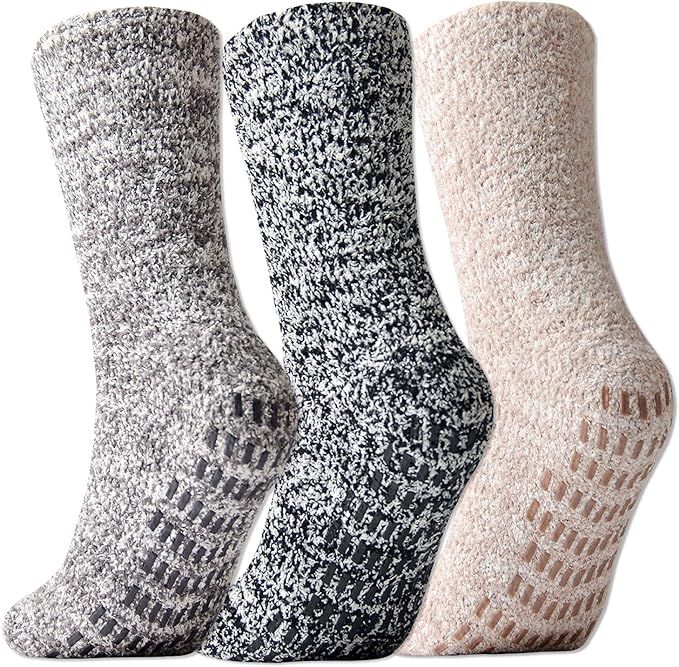JORMATT 3 Pairs Women Fuzzy Gripper Socks Non Skid Men Thick Cozy Slipper Hospital Socks with Gri... | Amazon (US)