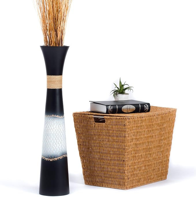 Leewadee Large Black White Home Decor Floor Vase – Wooden 28 inches Tall Farmhouse Decor Flower... | Amazon (US)