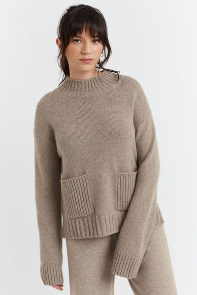 Soft-Truffle Cashmere Patch Pocket Sweater | Chinti & Parker