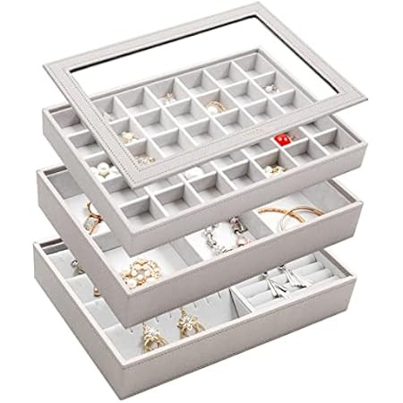 Vee Jewelry Trays Organizer with Lid, High-Capacity Stackable Jewelry Storage Organizer for Drawer,  | Amazon (US)