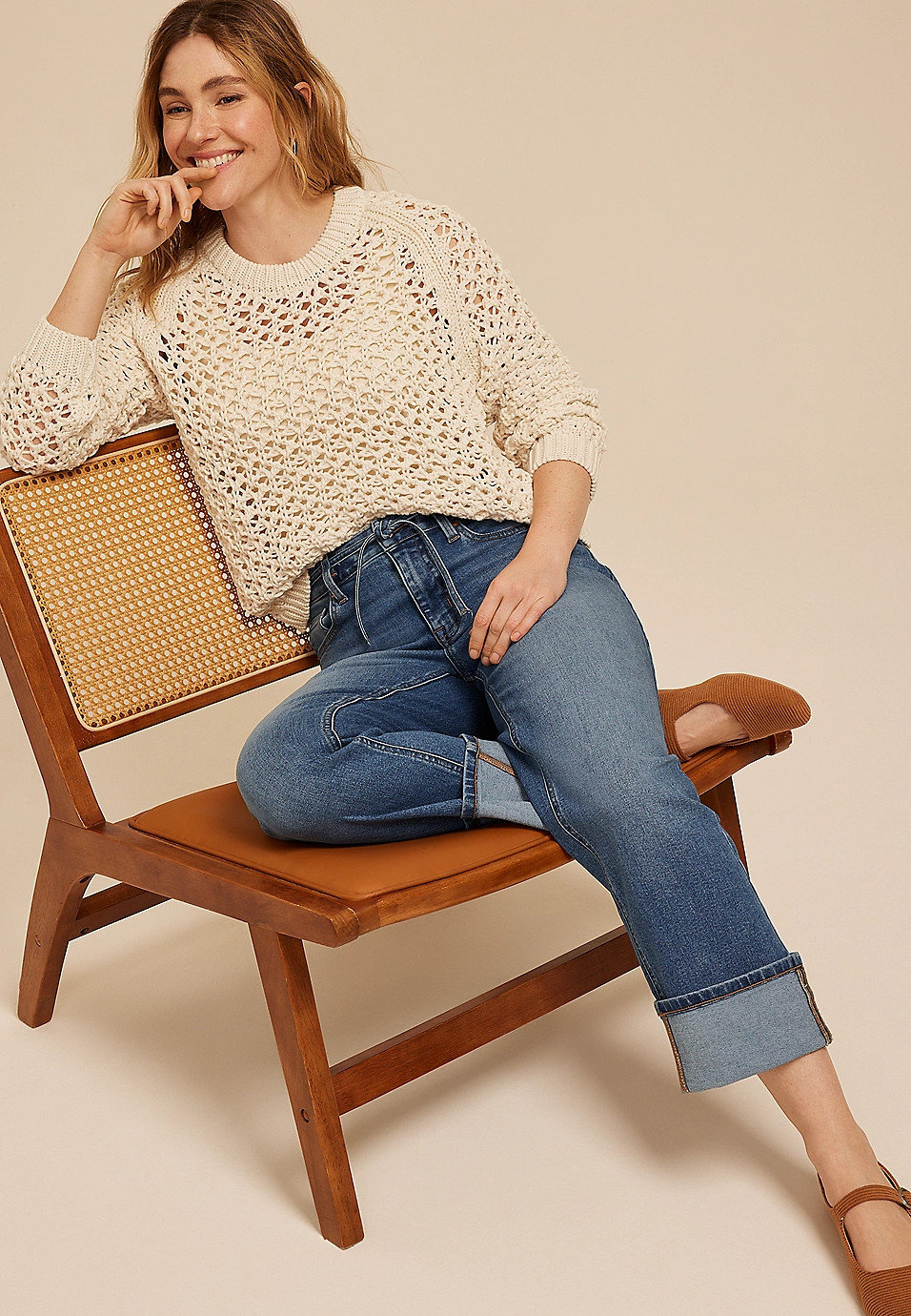 m jeans by maurices™ High Rise Tie Waist Relaxed Straight Ankle Jean | Maurices