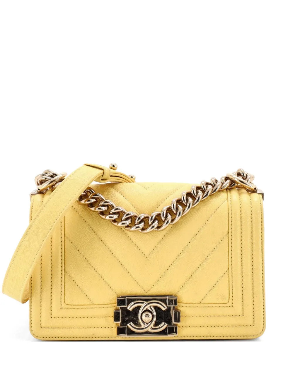 CHANEL Pre-Owned Boy Flap Bag Chevron Caviar Small crossbody bag - Yellow | Farfetch Global