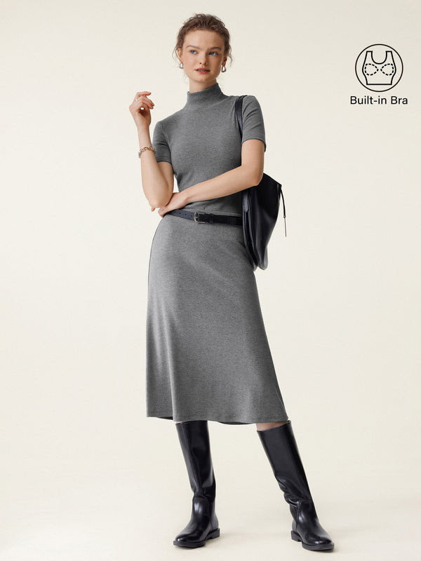 2Pcs Set Mockneck Short Sleeve Bra Top & Pull-On Midi Skirt | OGLmove