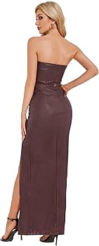 OVRUNS Leather Dress for Women Strapless Faux Leather Split Thigh Maxi Pu Dress for Party Cocktai... | Amazon (US)