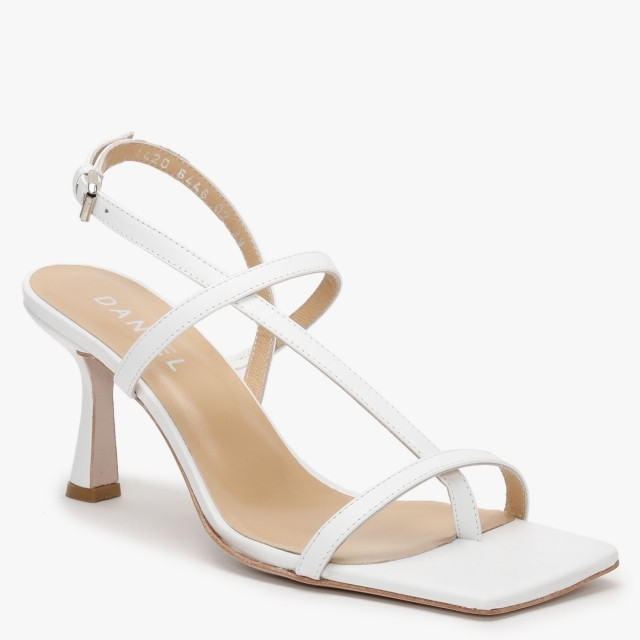 Barely White Leather Square Toe Post Heeled Sandals | Daniel Footwear (UK)