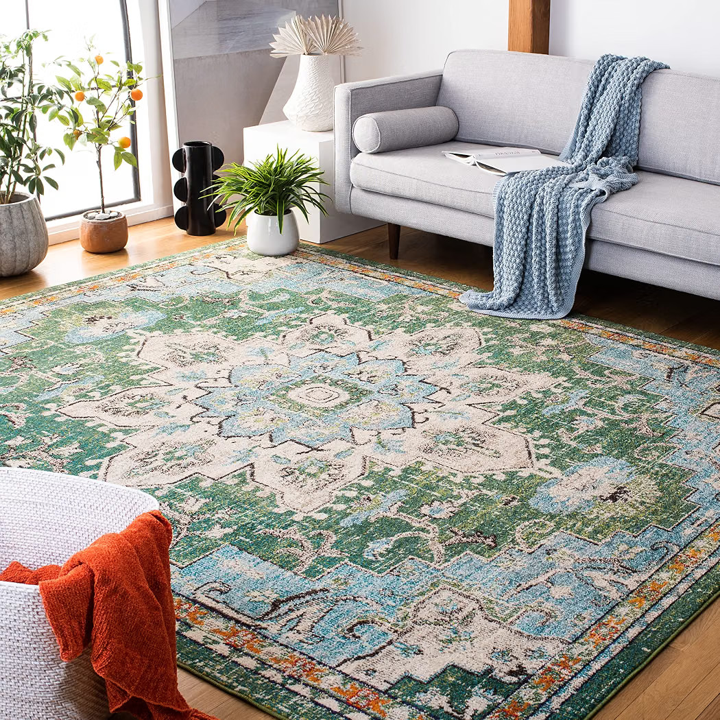 SAFAVIEH Area Rug 9x12 - Madison Collection - Large - Green & Turquoise, Boho Chic Distressed Med... | Amazon (US)