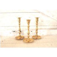 Vintage Set Of Three Brass Candleholders - 1970S Candlestick Holders Made in Hong Kong | Etsy (US)