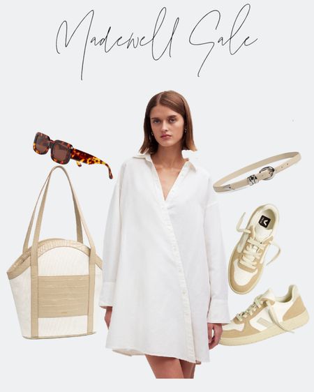 Neutral outfit for spring.  Great everyday basics for a babysitter wardrobe.  The best selling shirt dress, spring sneakers, and a great summer tote.

#springoutfit #sneakers #whitedress #springbags #springaccessories

#LTKSeasonal #LTKOver40 #LTKxMadewell