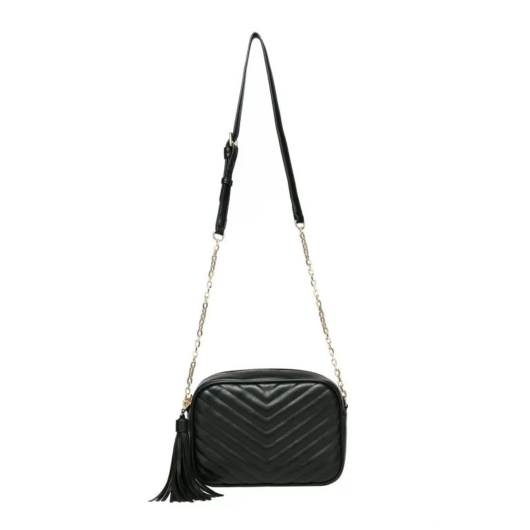 Daisy Rose Quilted Shoulder Cross body bag for Women with tassel - PU Vegan Leather - Black | Walmart (US)