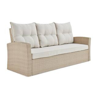 Canaan Beige All-Weather Wicker Outdoor Couch with Cream Cushions | The Home Depot