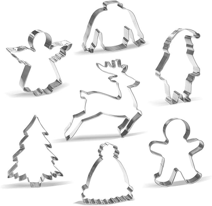 Large Christmas Cookie Cutter Set - 7 Piece - Stainless Steel | Amazon (US)